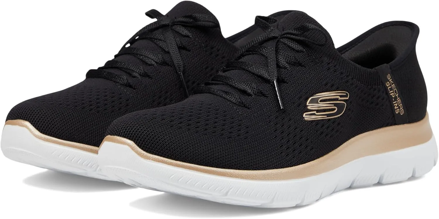 Skechers Women's Hands Free Slip-INS Summits-Night Chic Sneaker, BKRG=Black/Rose Gold, 13