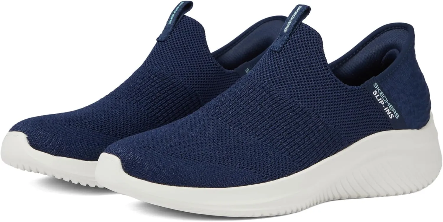 Skechers Women's Hands Free Slip Ins Ultra Flex 3.0 Smooth Step Sneaker, Navy, 9 Wide