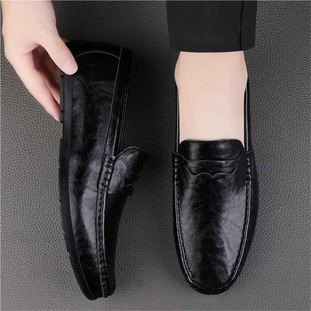 Slip-on Lightweight Loafers for Traveling Driving Office and Work Round Toe Leather Loafers
