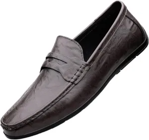 Slip-on Lightweight Loafers for Traveling Driving Office and Work Round Toe Leather Loafers