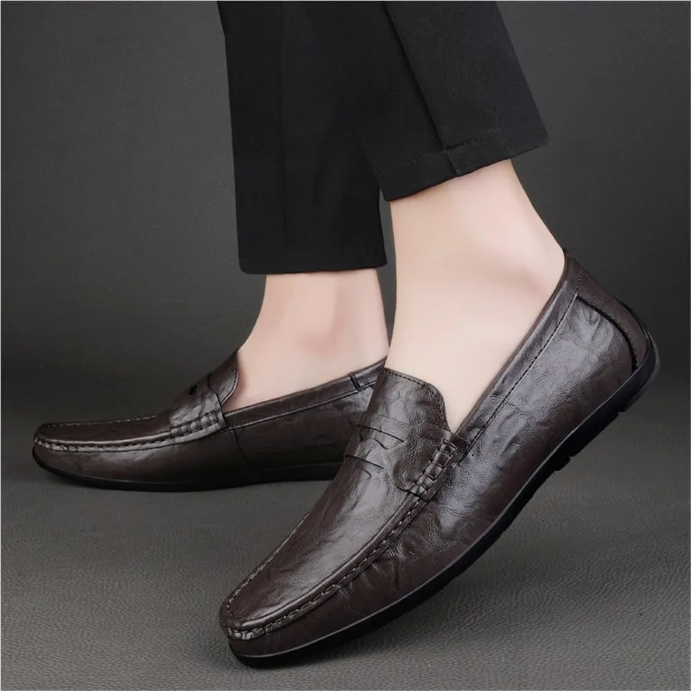 Slip-on Lightweight Loafers for Traveling Driving Office and Work Round Toe Leather Loafers