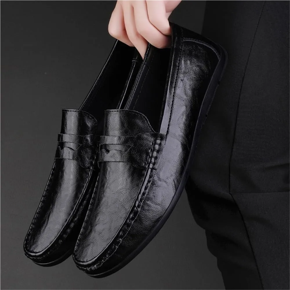 Slip-on Lightweight Loafers for Traveling Driving Office and Work Round Toe Leather Loafers