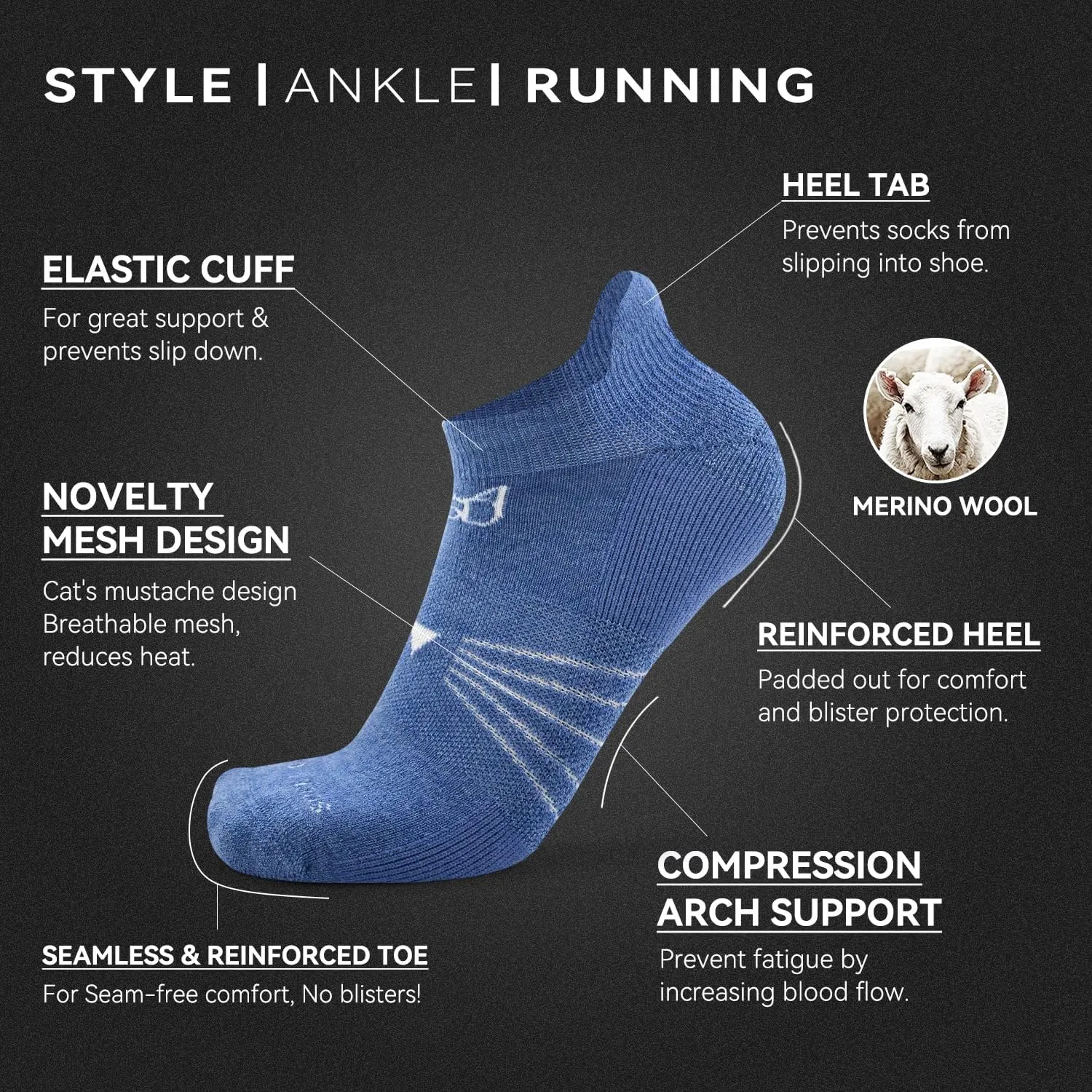 Socks Daze 3/6 Pack Men's Women's Merino Wool Ankle Running Sport Soft Thick Cushion Athletic Socks for Walking Light Hiking