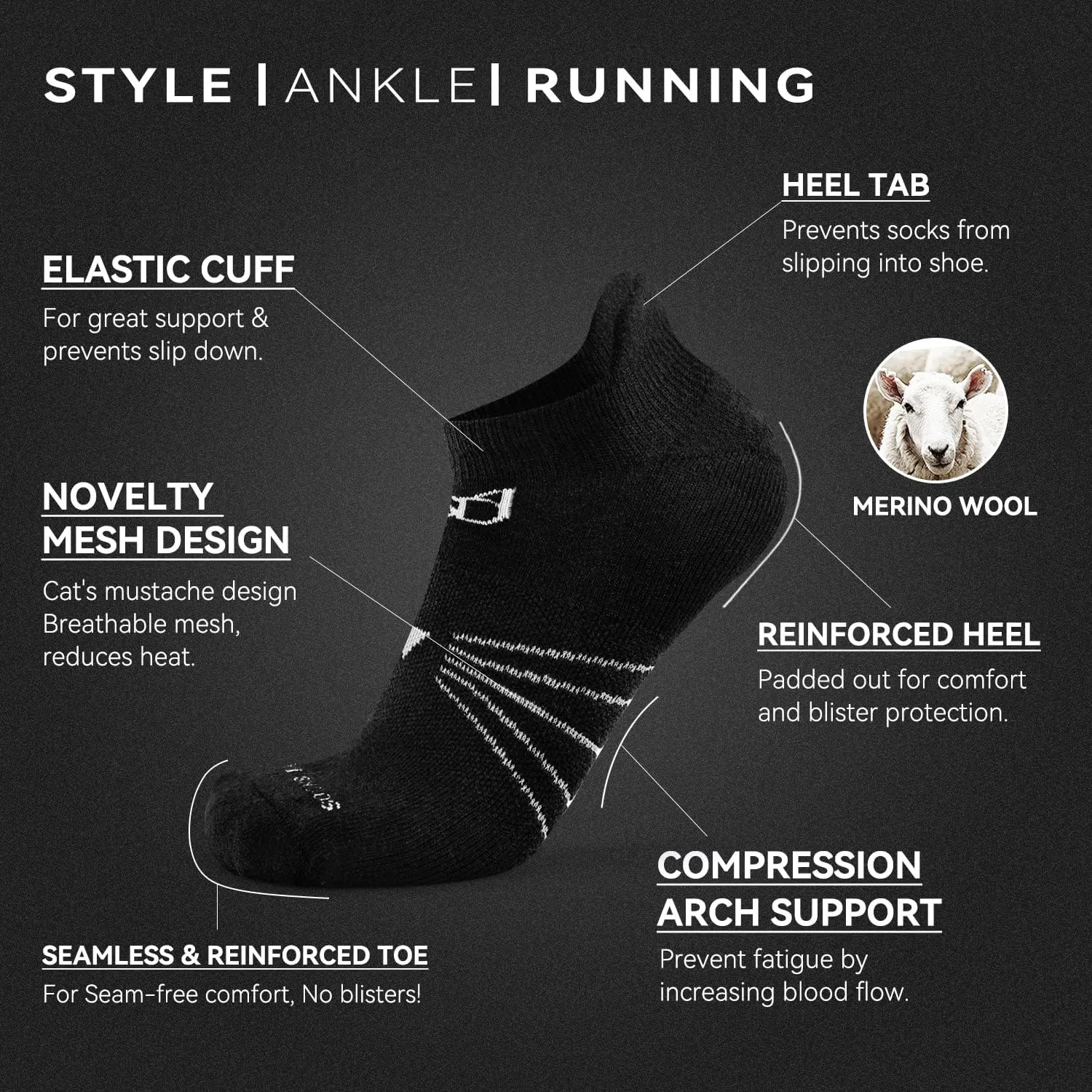 Socks Daze 3/6 Pack Men's Women's Merino Wool Ankle Running Sport Soft Thick Cushion Athletic Socks for Walking Light Hiking