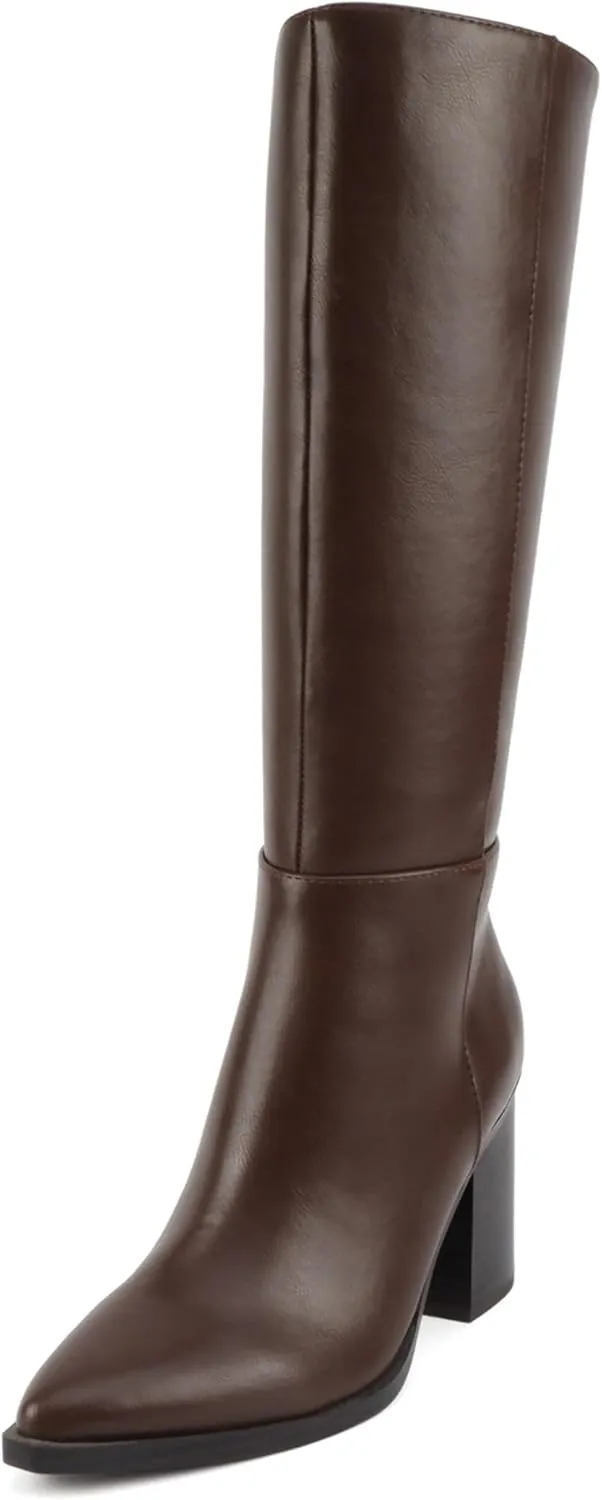 Soda “VAPOR” ~ Women Pointed Toe Medium Heel Knee-High Boot with Side Zipper