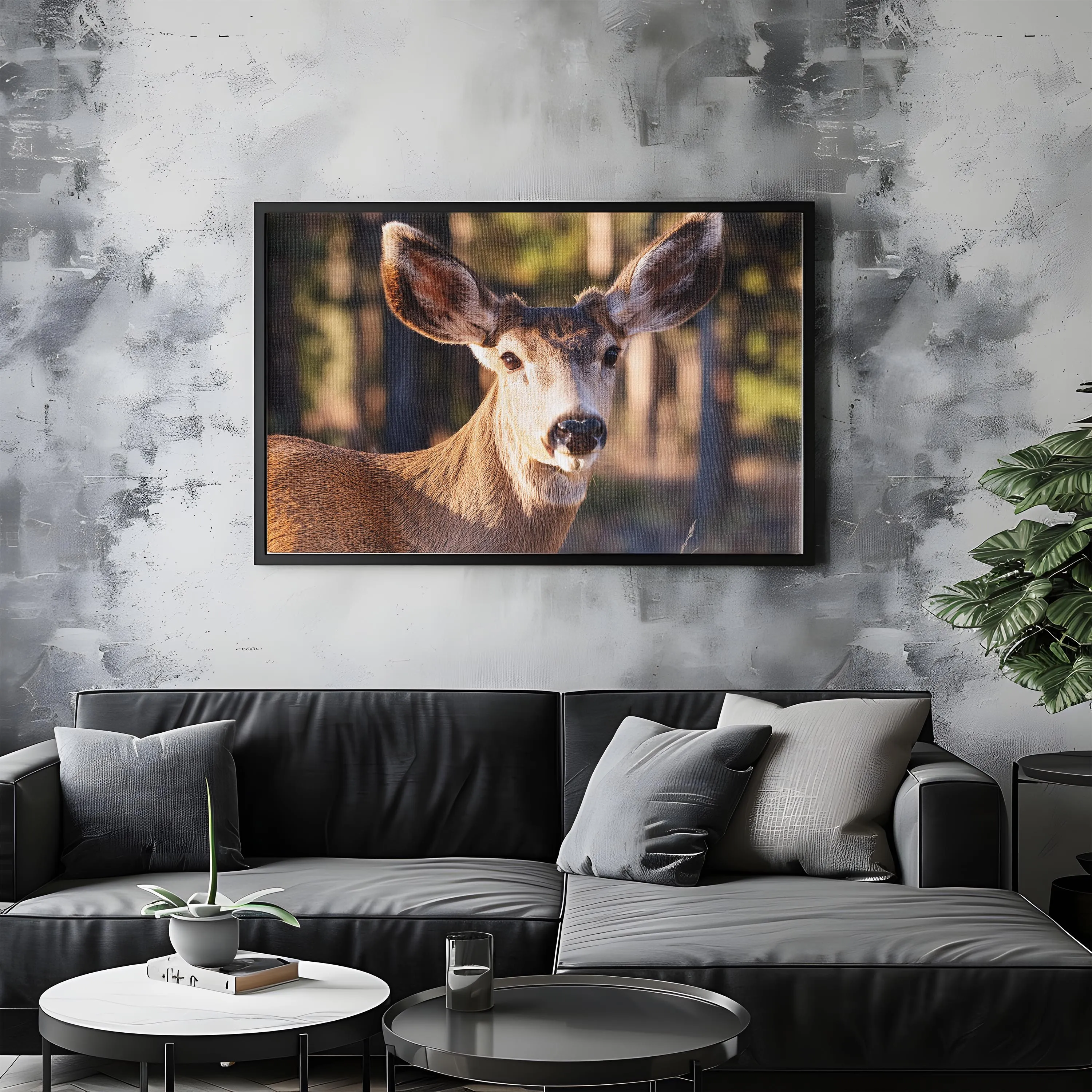 Soft Steps – Mule Deer Calm: Deer in Forest Decor - Peaceful Wildlife Art