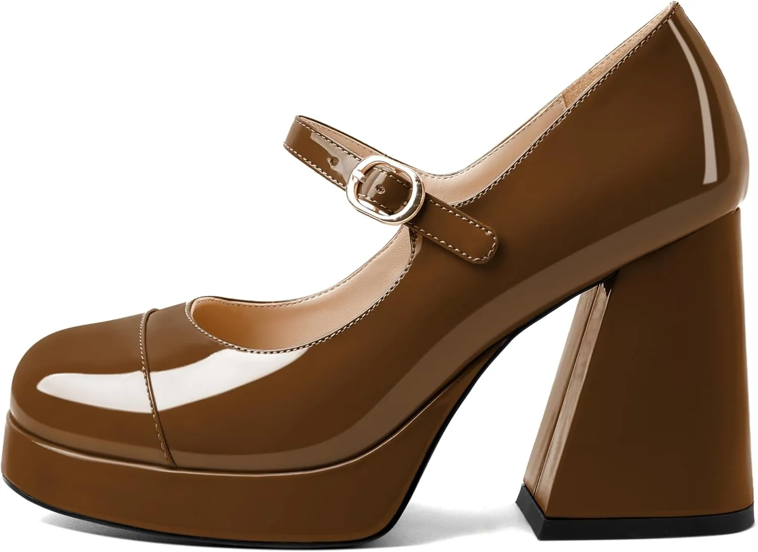 Soireelady Womens Chunky Platform Heels, Mary Jane Shoes Block Heel Pumps, High Heel Square Closed Toe Heels Ankle Strap Dress Shoes Comfort Fashion 4 Inches