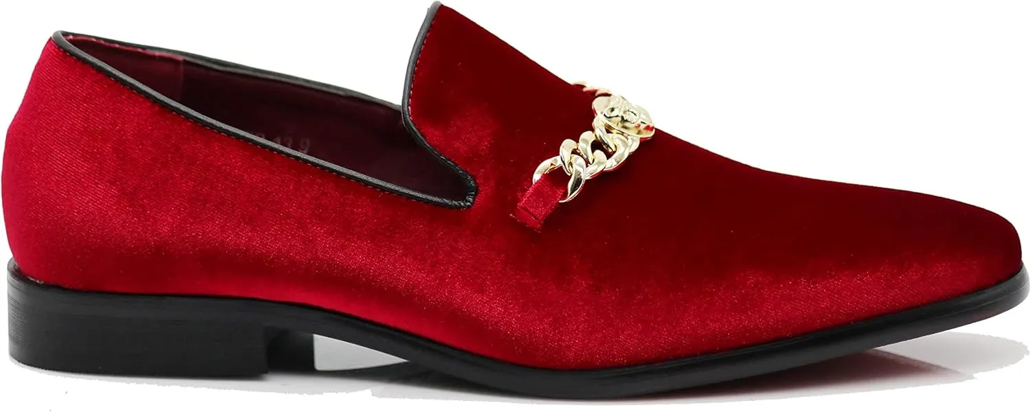 SP34 Men's Vintage Fashion Chain Buckle Dress Loafers Slip On Shoes Tuxedo Dress Shoes