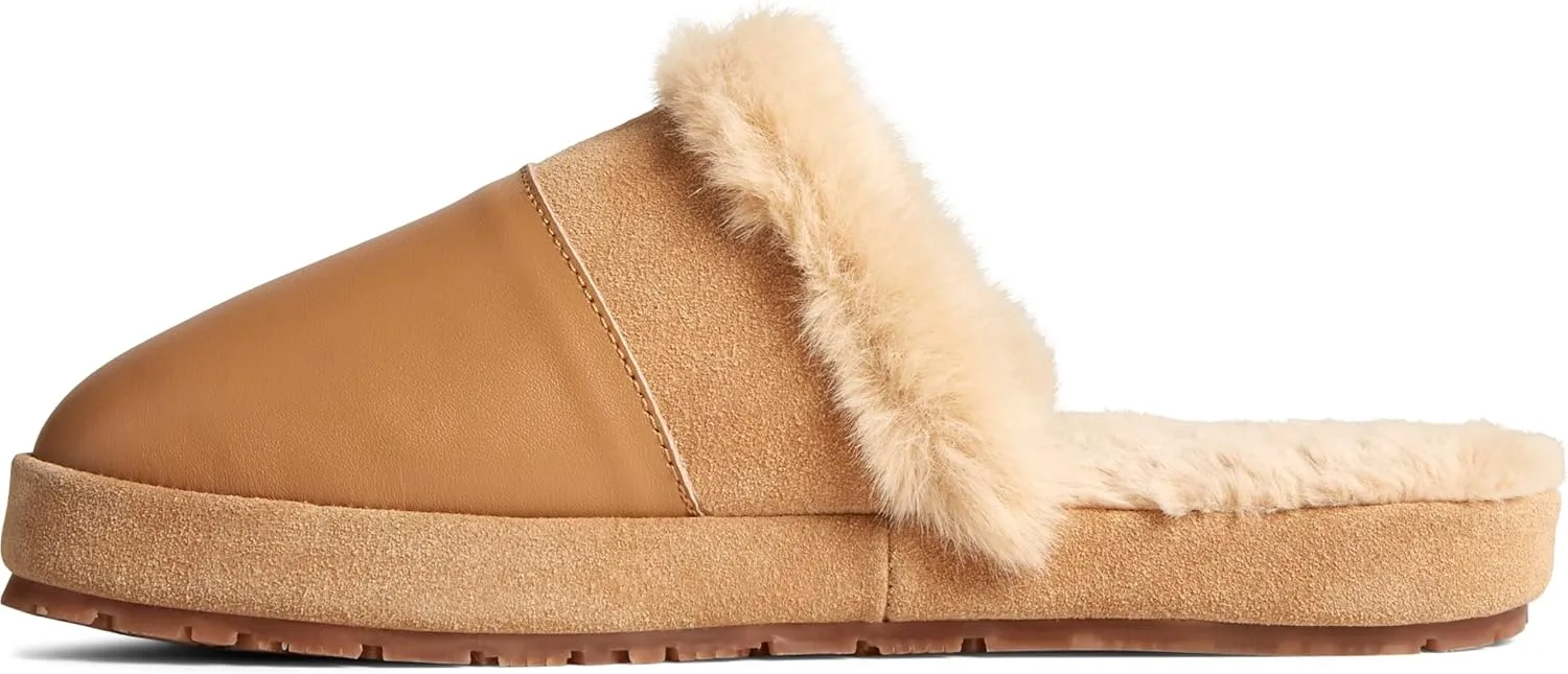 Sperry Women’s Cape May Mule Slipper - Cow Suede Slippers Featuring Full-Grain Leather Upper, Rubber Outsole, and Faux Fur Lining