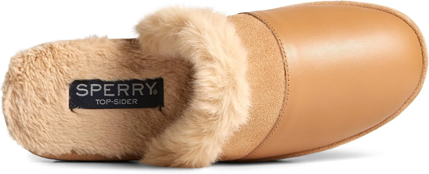 Sperry Women’s Cape May Mule Slipper - Cow Suede Slippers Featuring Full-Grain Leather Upper, Rubber Outsole, and Faux Fur Lining