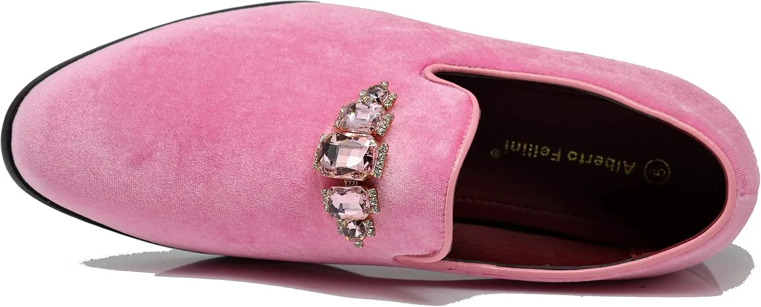 SPK32 Men's Vintage Plain Rhinestone Velvet Dress Loafers Slip On Shoes Classic Tuxedo Dress Shoes