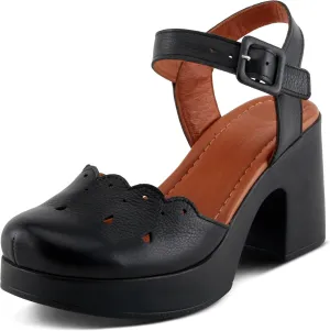Spring Step NUTTLE Women's Leather Heels with Chic Cutouts and Platform Block Heel