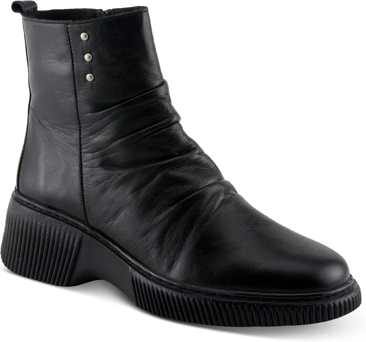 Spring Step Women's NAYANA Booties with Ruching Leather, Metal Rivets, and Removable Insoles