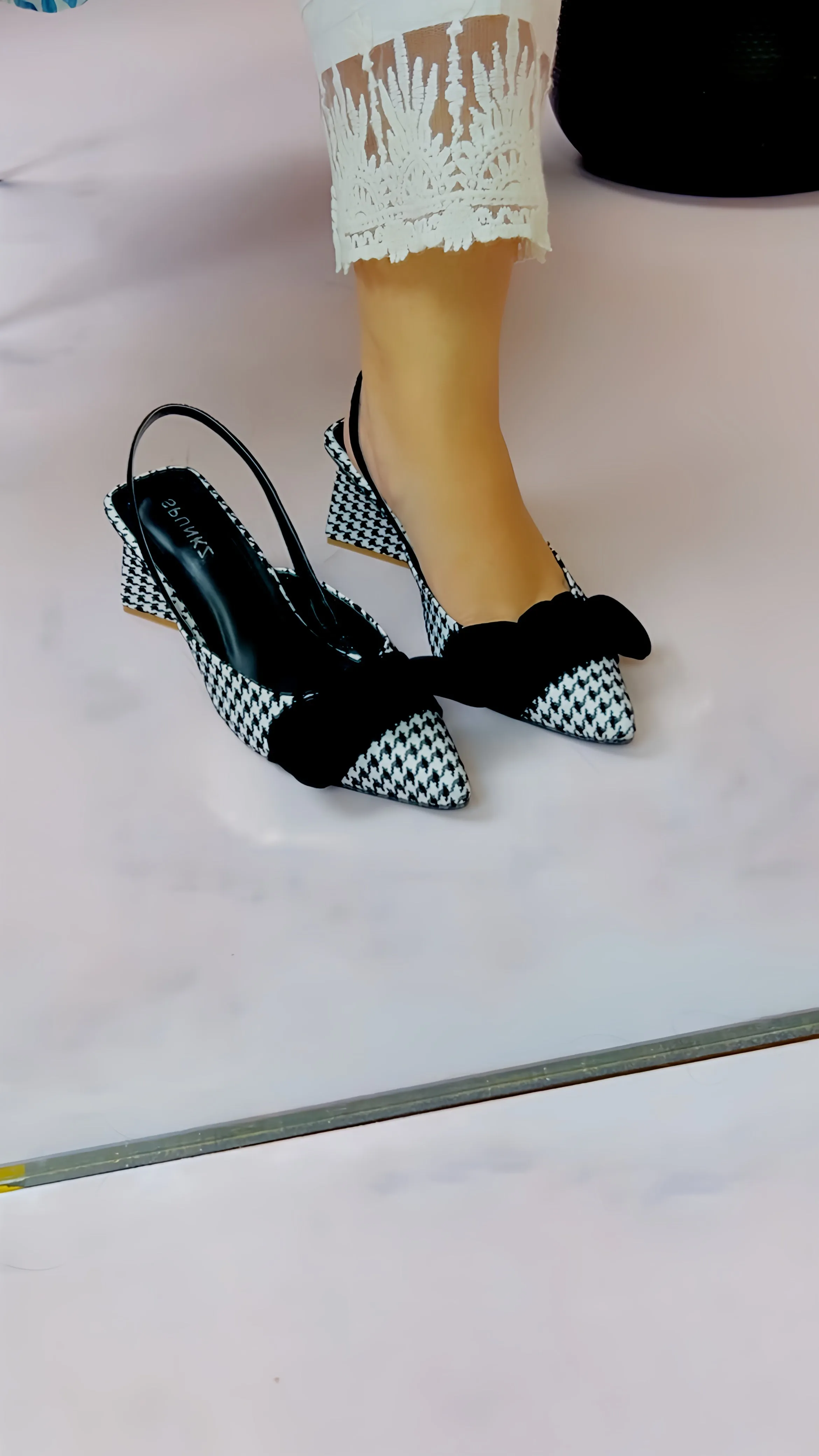 Spunkz Checkered Bow Knot Slingback Heels - 12004