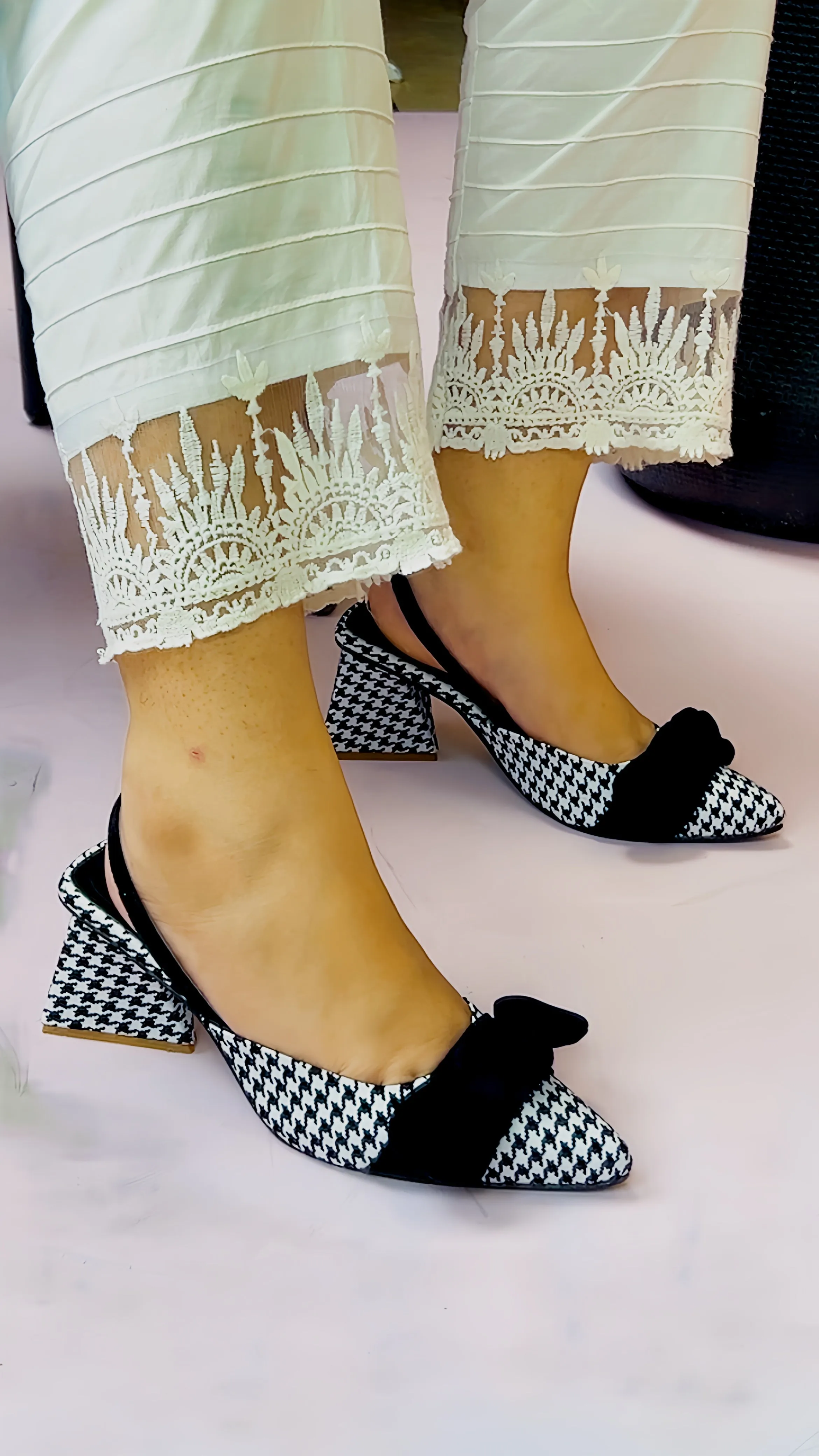 Spunkz Checkered Bow Knot Slingback Heels - 12004