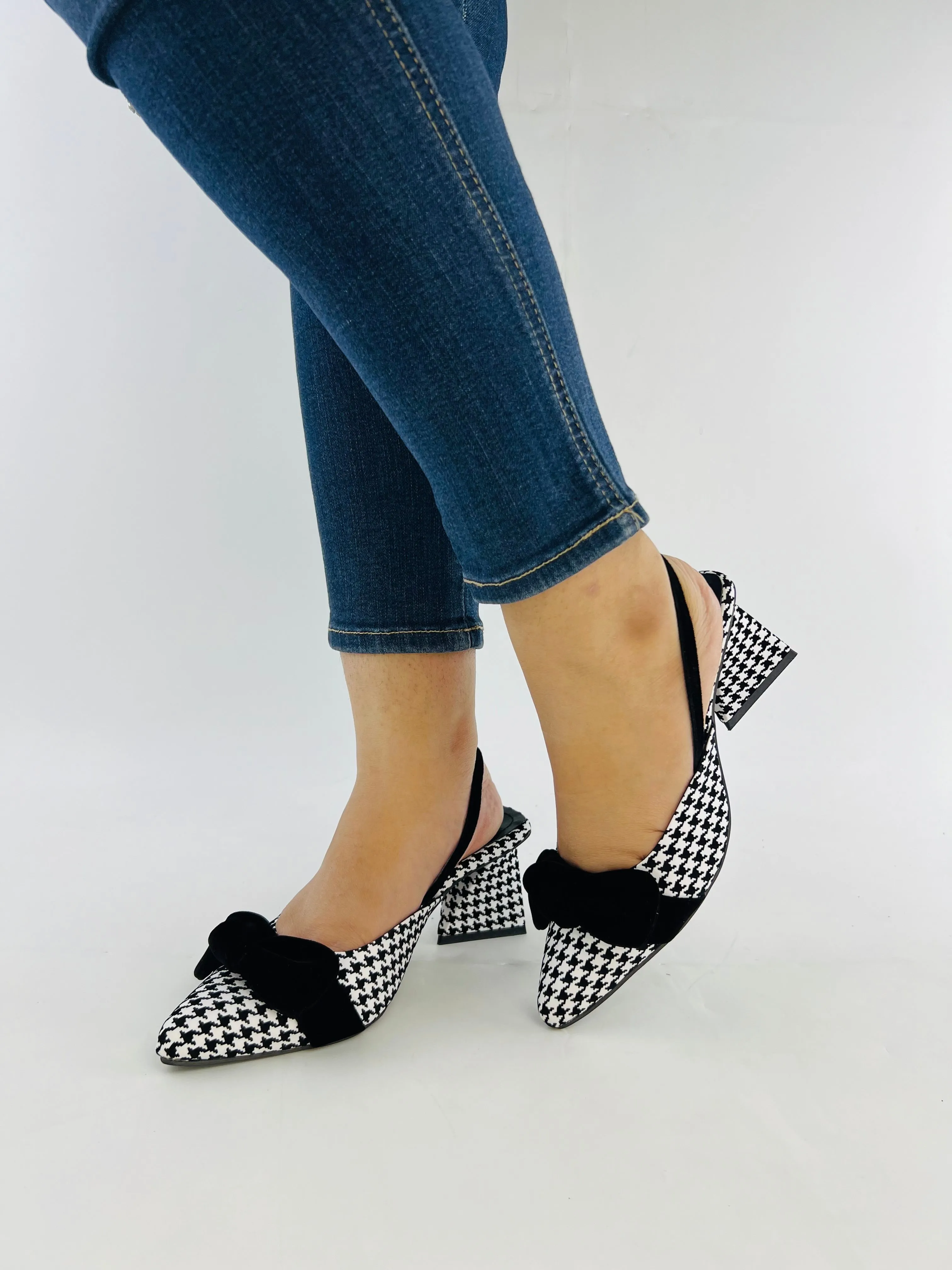 Spunkz Checkered Bow Knot Slingback Heels - 12004