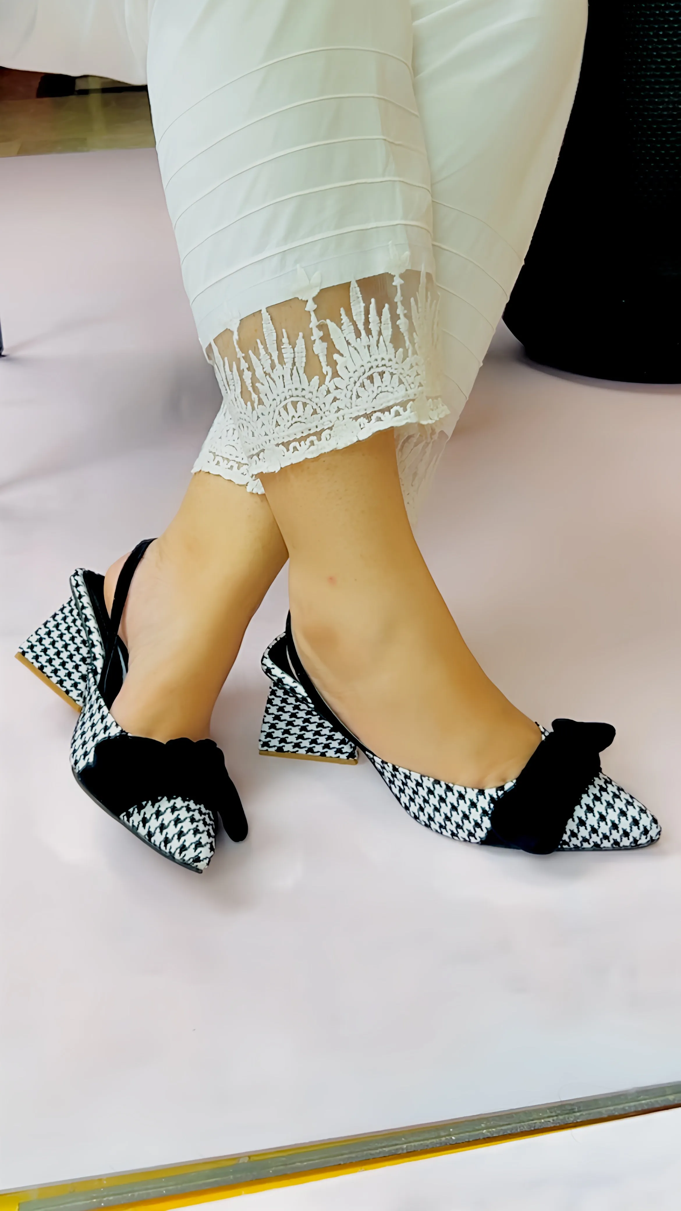 Spunkz Checkered Bow Knot Slingback Heels - 12004