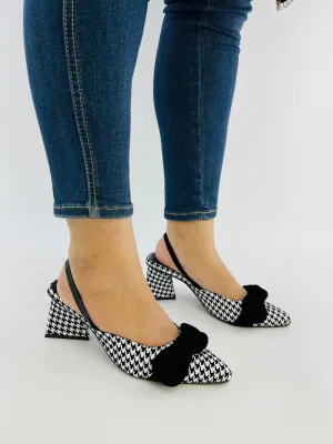 Spunkz Checkered Bow Knot Slingback Heels - 12004