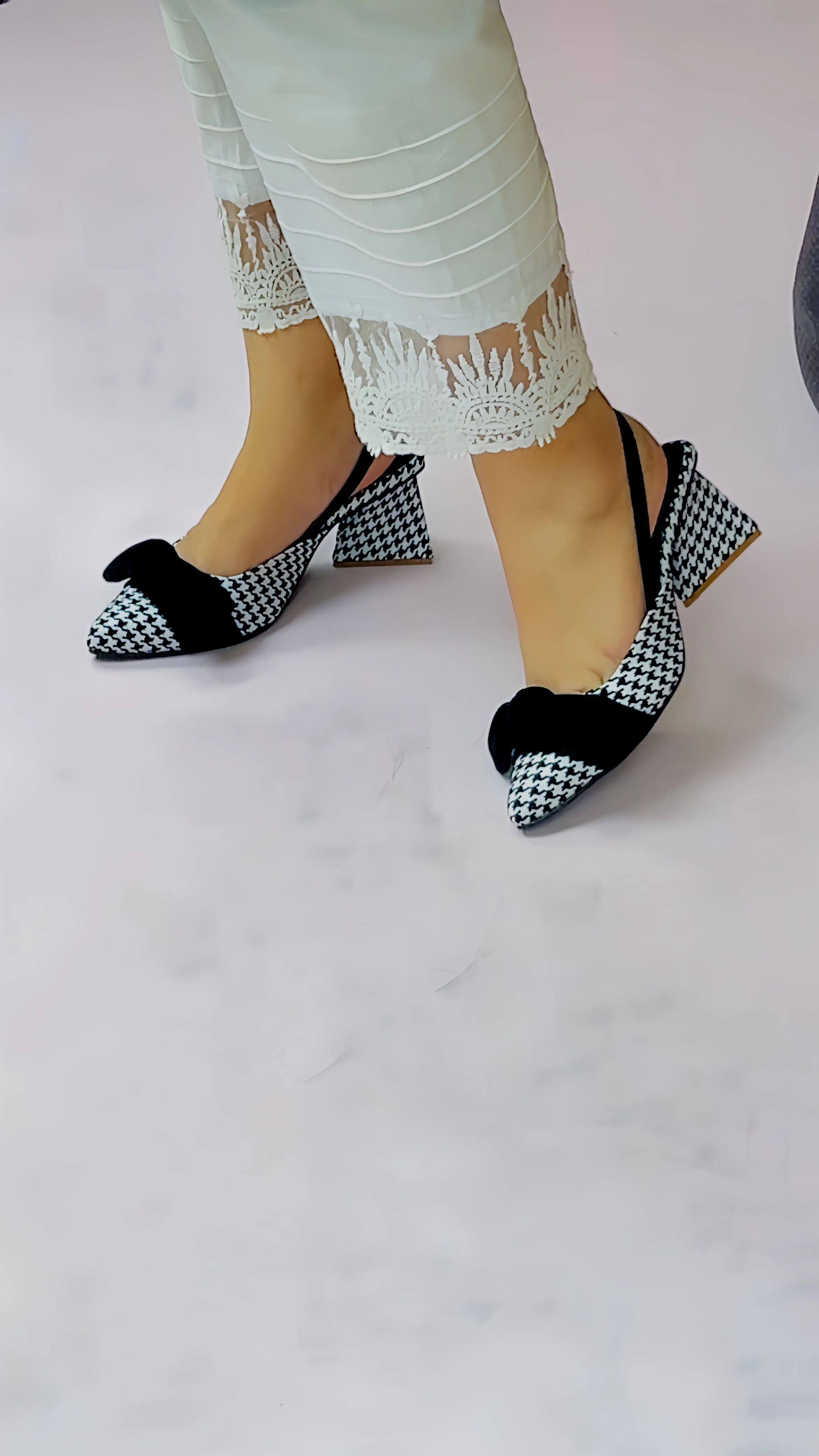 Spunkz Checkered Bow Knot Slingback Heels - 12004