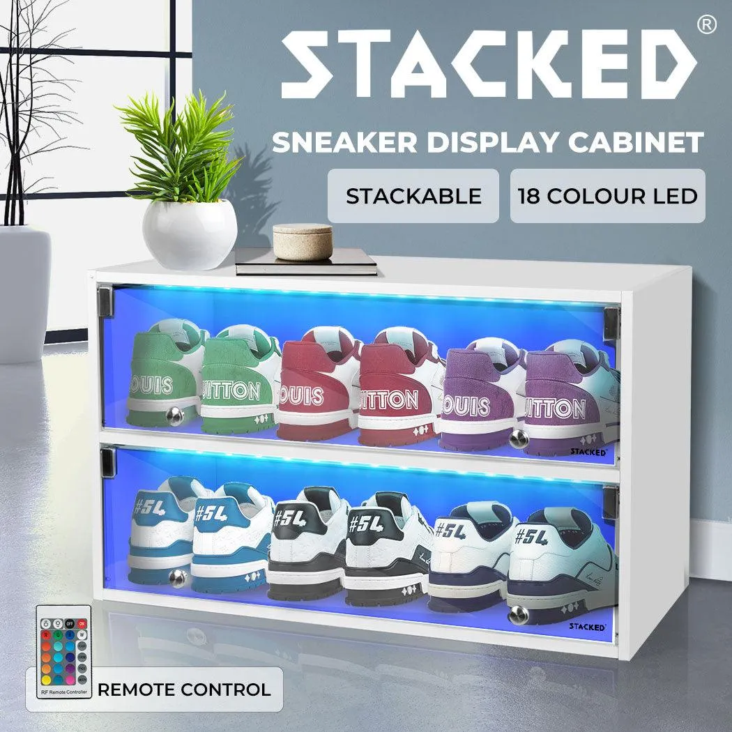 Stacked LED Shoe Storage Cabinet - White