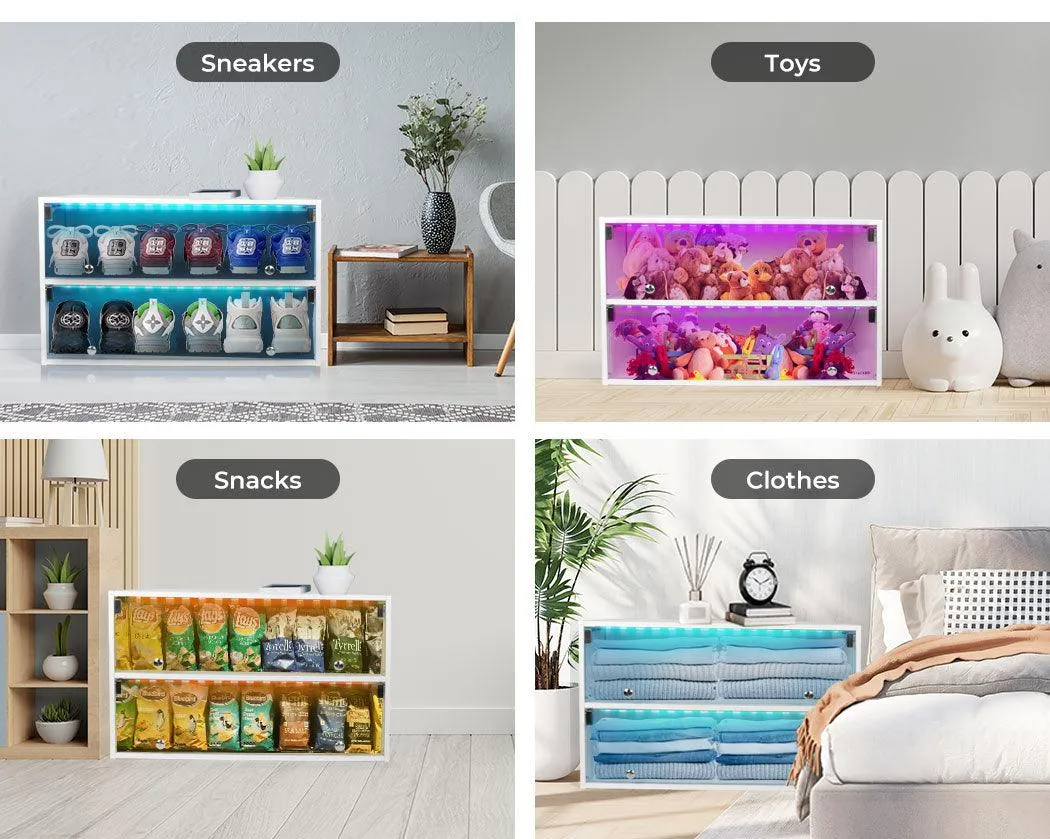 Stacked LED Shoe Storage Cabinet - White