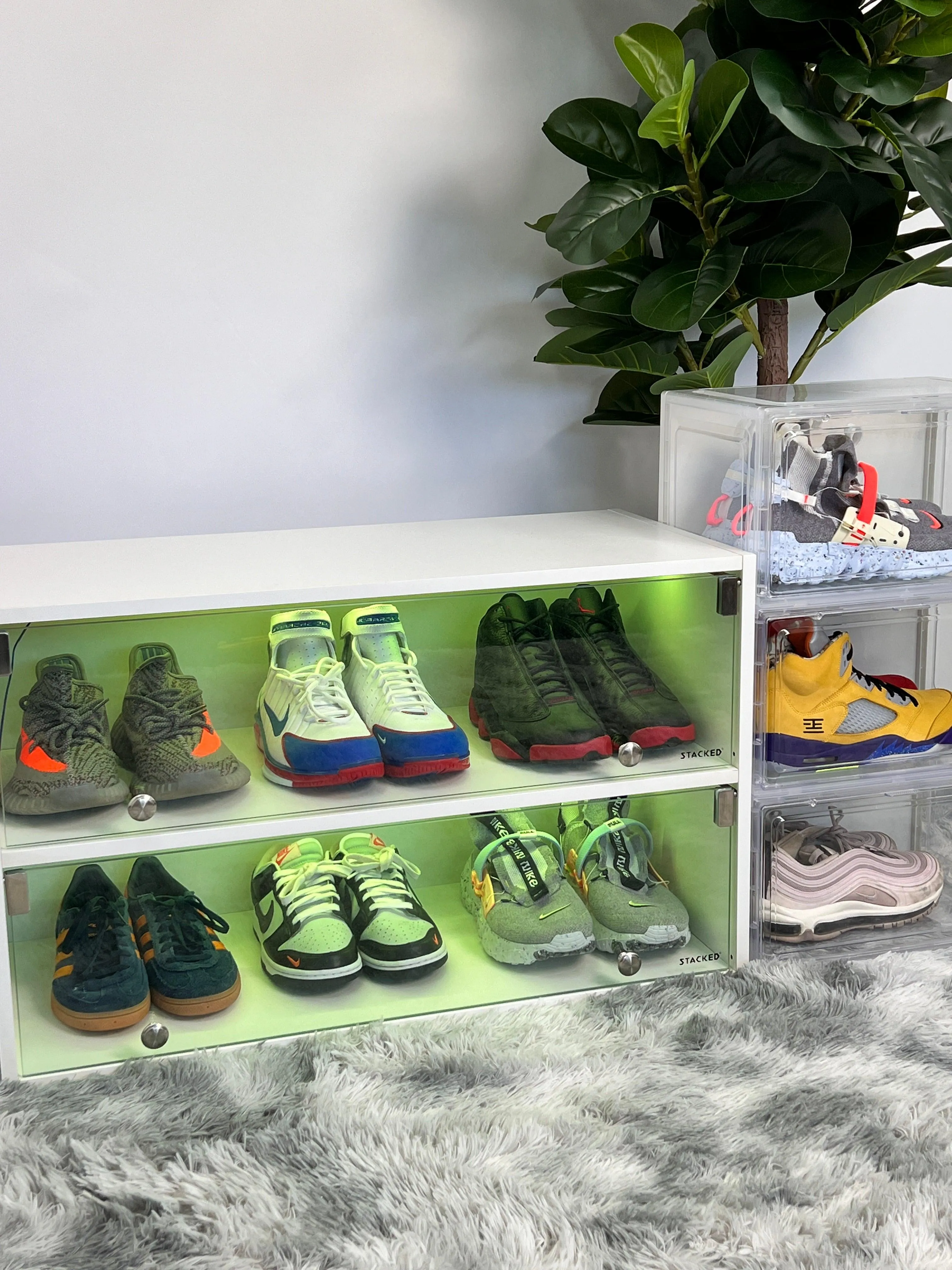 Stacked LED Shoe Storage Cabinet - White