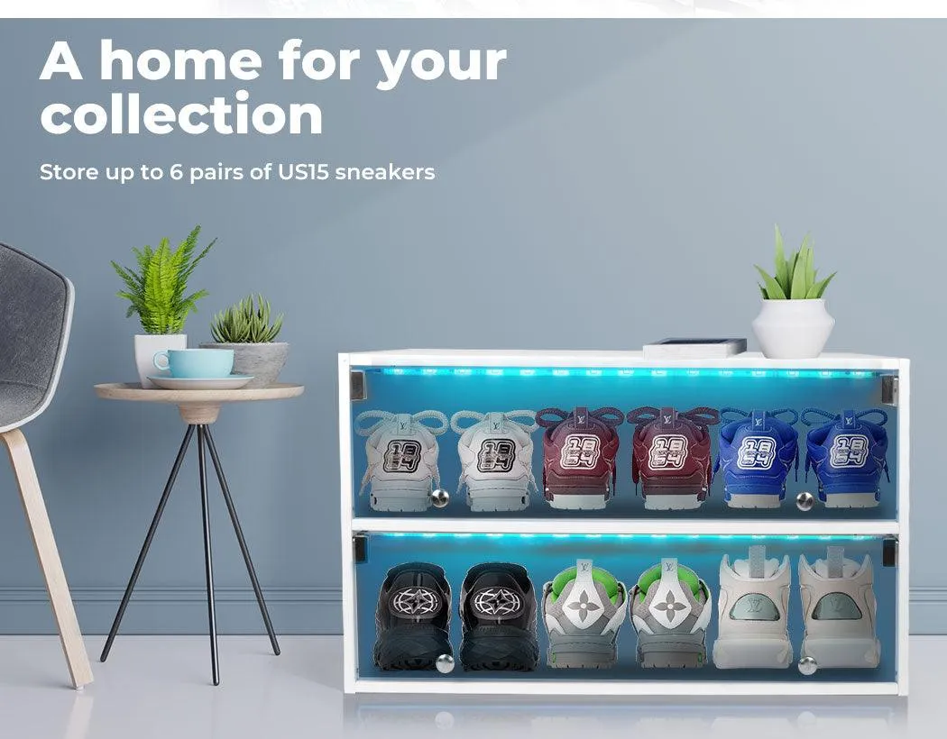 Stacked LED Shoe Storage Cabinet - White