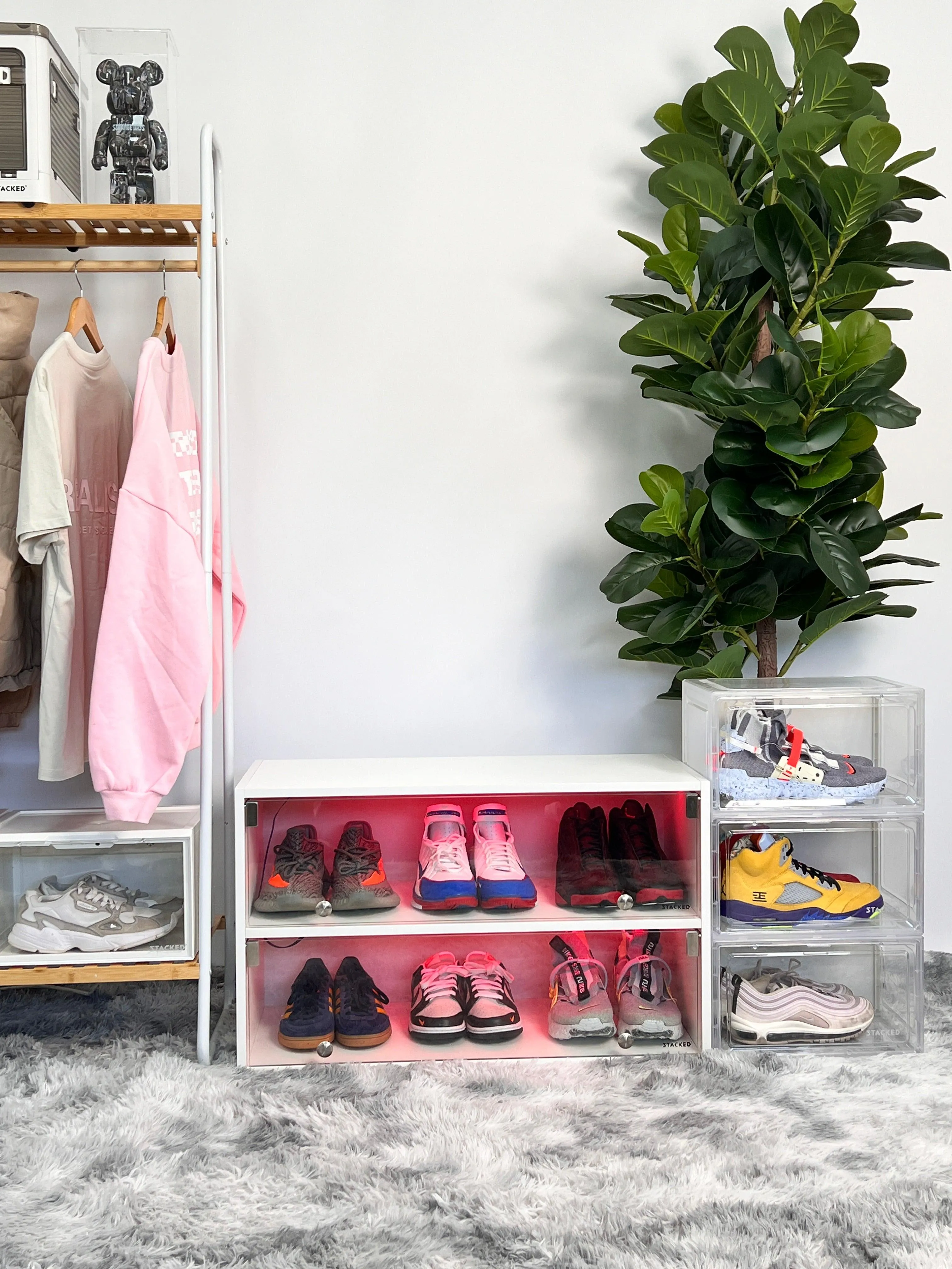 Stacked LED Shoe Storage Cabinet - White