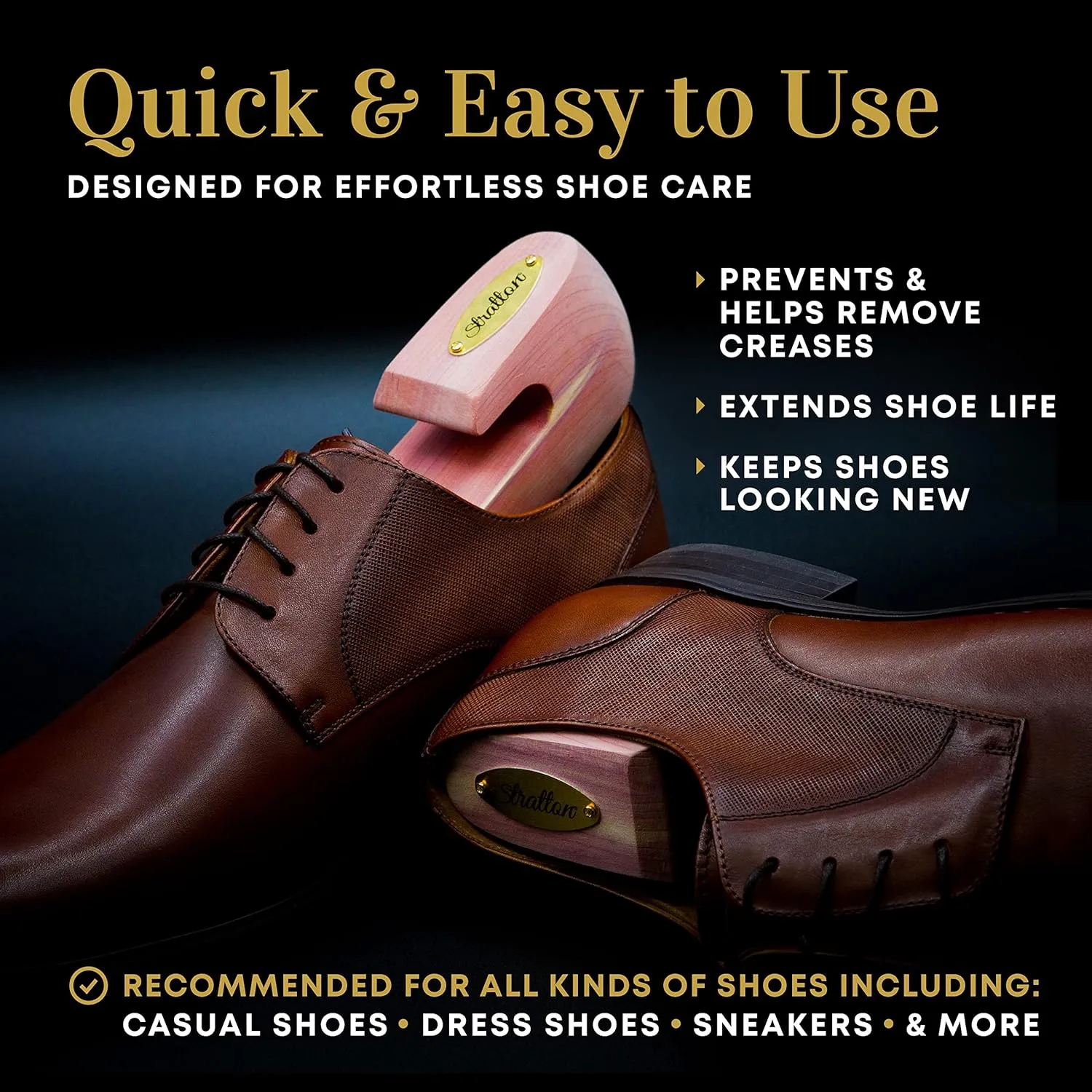STRATTON MEN’S ADJUSTABLE SPLIT TOE CEDAR SHOE TREE | 2-PACK | GROWN IN USA | GREAT GIFT FOR MEN