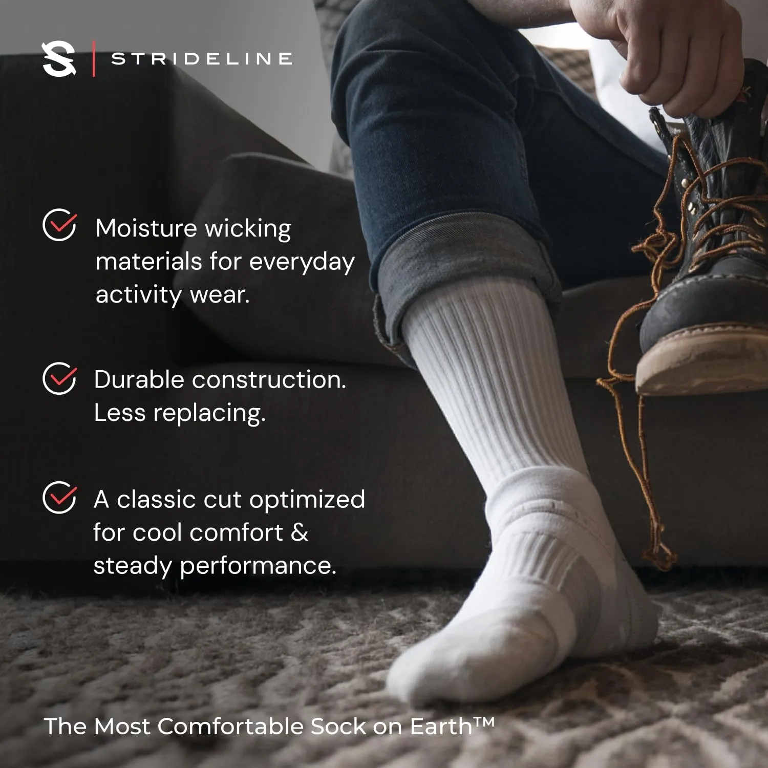 Strideline Basic Crew Socks | Quad-Ply Yarn Padding, Direct Compression and Zoned Cushioning - Crew Length 1 Pack