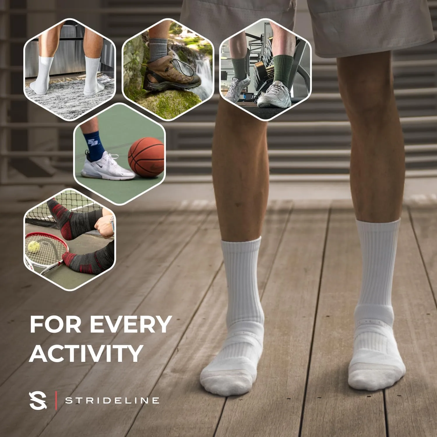 Strideline Basic Crew Socks | Quad-Ply Yarn Padding, Direct Compression and Zoned Cushioning - Crew Length 1 Pack