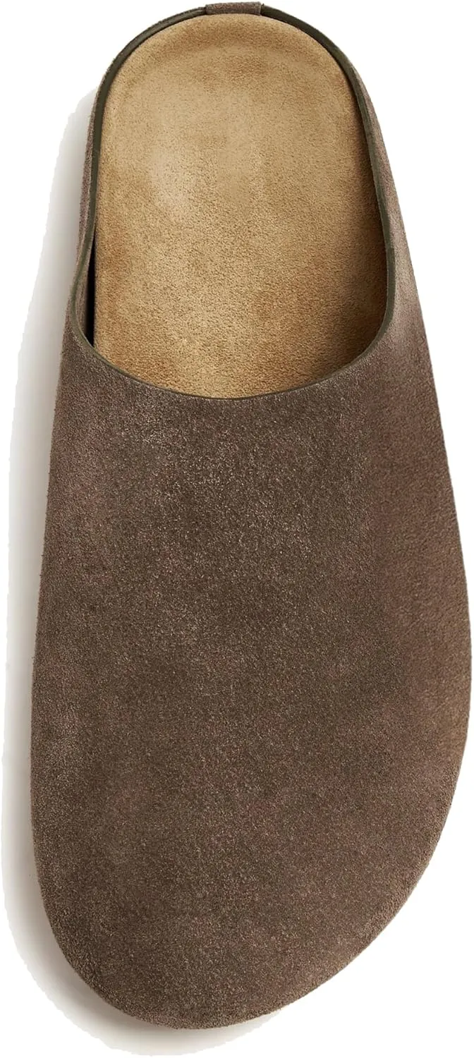 Suede Clogs for Women Soft Cork Footbed Leather Mules Round Toe Casual Slip-on Mule Shoes