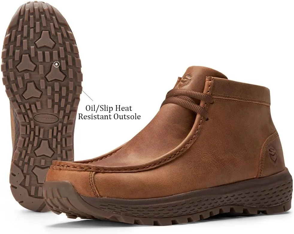 SUREWAY Men's Chukka Boots,Fashion and Comfort Driving Shoes, Leather Moc Toe Work Boots