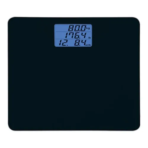 Tanita HD-384 Digital Weight Scale - 440 lbs Capacity Japan Technology Multi-Unit Display LBS, KG, Stone - Step On to Activate Bathroom Scale - with Blue Backlit LCD Display & Tempered Glass (Black)