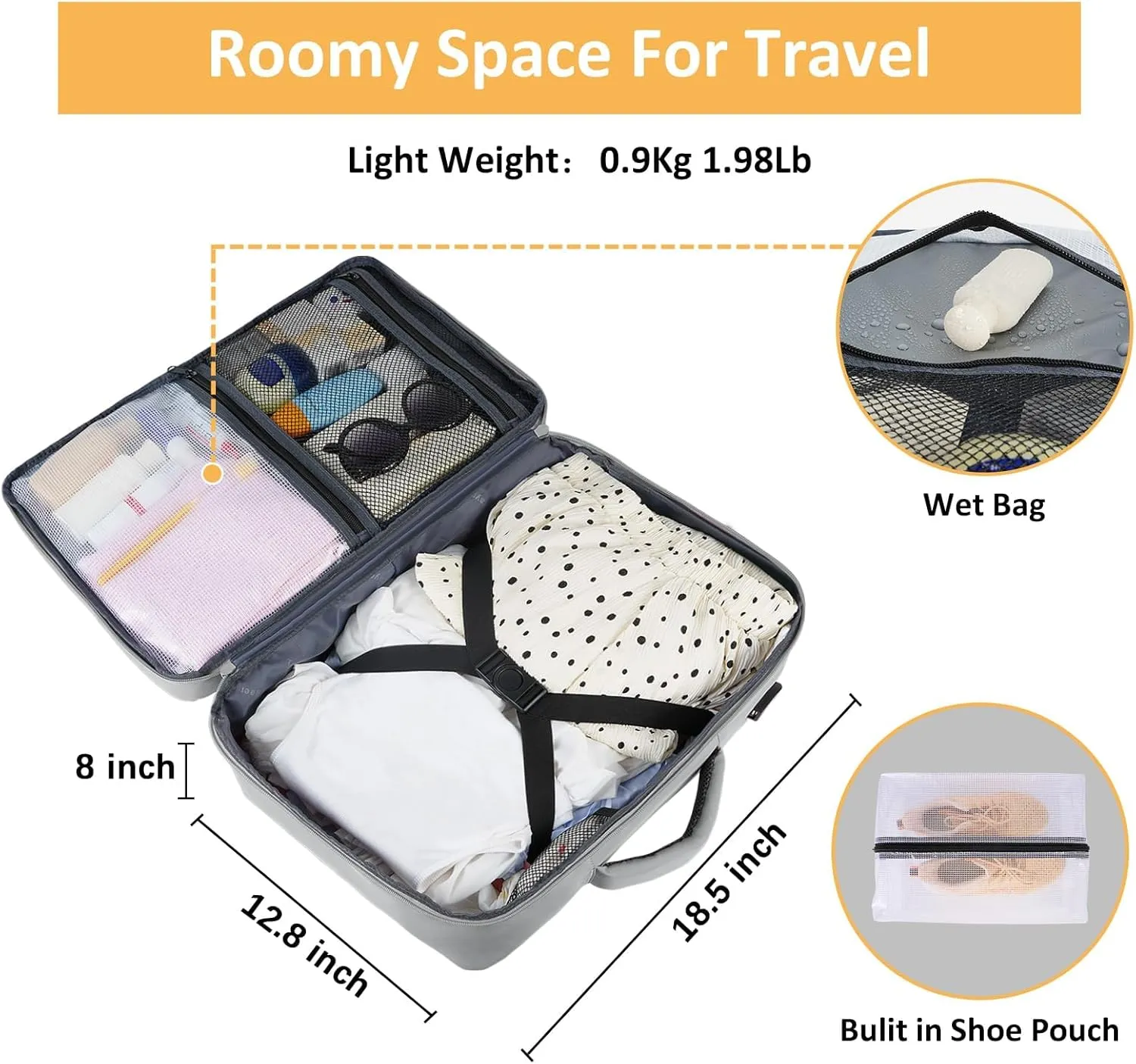 Taygeer Carry On Backpack for Men Women, Travel Backpack with USB Charging Port & Shoe Pouch, Laptop Mochila 17.3inch Flight Approved, College Teacher Tote Bag for Business Travel, Grey