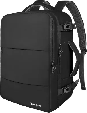 Taygeer Travel Backpack for Men Women, Carry On Backpack with USB Charging Port & Shoe Pouch, TSA 17.3inch Laptop Mochila Flight Approved, Nurse Bag Casual Daypack for Weekender Business Hiking,Black