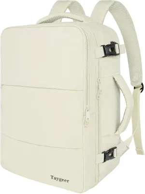 Taygeer Travel Backpack for Women, Carry On Backpack with USB Charging Port & Shoe Pouch, TSA 15.6" Laptop Back Pack Flight Approved, College Gym Bag Casual Daypack for Weekender Business Hiking,Beige