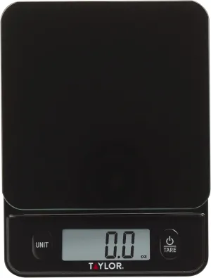 Taylor Glass Top Food Scale with Touch Control Buttons, 11 lb Capacity, Black