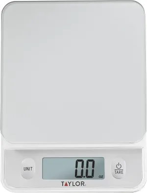 Taylor Glass Top Food Scale with Touch Control Buttons, 11 lb Capacity, Silver