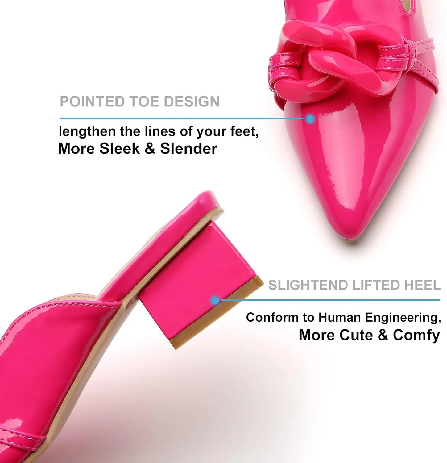 Tilocow Chain Decor Mules Heels for Women Pointed Toe Heeled Sandals Women Chunky Heel Mules Womens Slide Shoes