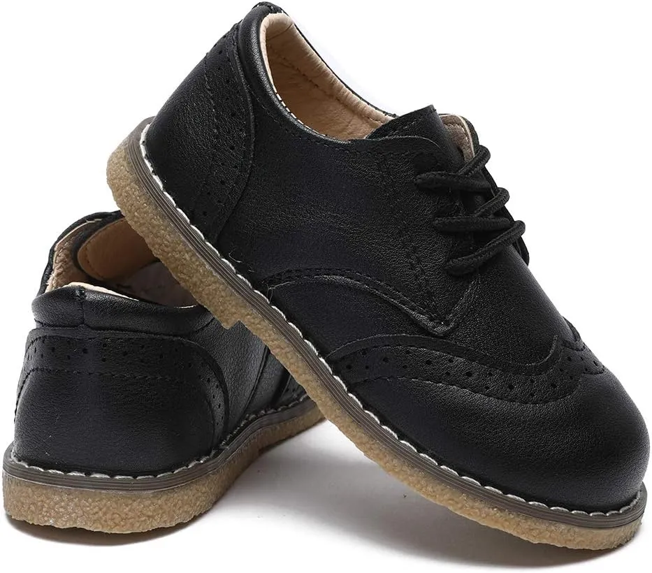 Timatego Toddler Boys Girls Oxford Shoes PU Leather Lace Up School Loafer Flats Baby Infant Uniform Dress Shoes(Toddler/Little Kid)