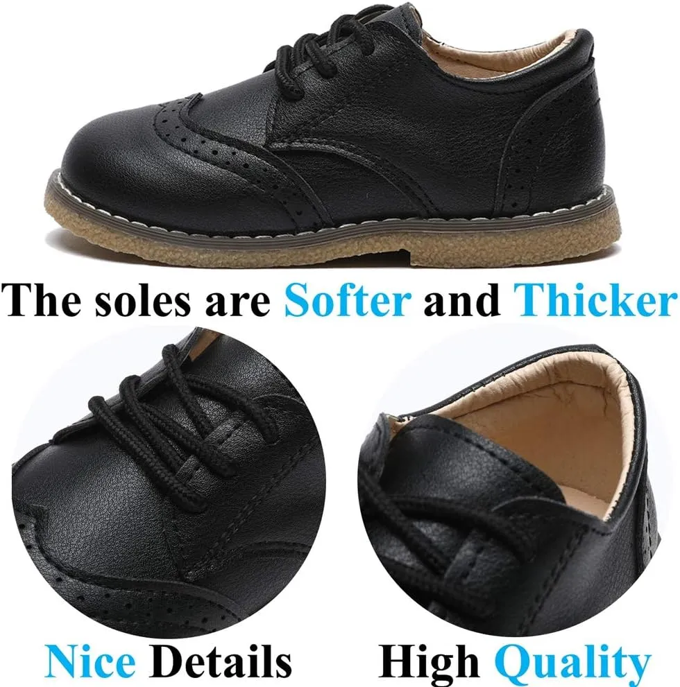 Timatego Toddler Boys Girls Oxford Shoes PU Leather Lace Up School Loafer Flats Baby Infant Uniform Dress Shoes(Toddler/Little Kid)