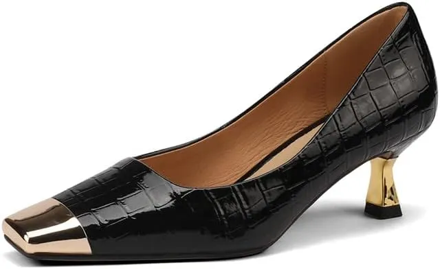 TinaCus Women's Cap Toe Plaid Patent Leather Handmade Kitten Heel Slip On Chic Pumps Shoes
