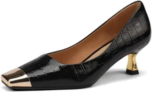 TinaCus Women's Cap Toe Plaid Patent Leather Handmade Kitten Heel Slip On Chic Pumps Shoes