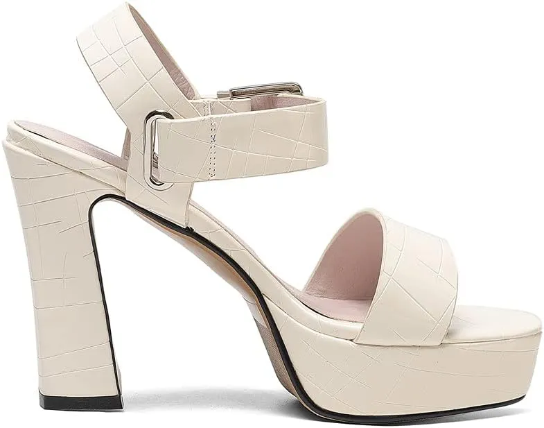 TinaCus Women's Genuine Leather Handmade Buckle Chic High Chunky Heel Sandals with Platform