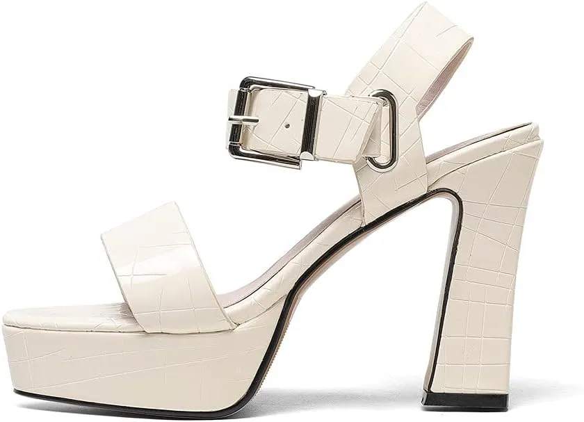 TinaCus Women's Genuine Leather Handmade Buckle Chic High Chunky Heel Sandals with Platform