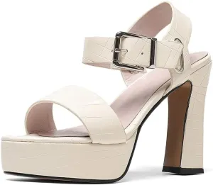 TinaCus Women's Genuine Leather Handmade Buckle Chic High Chunky Heel Sandals with Platform
