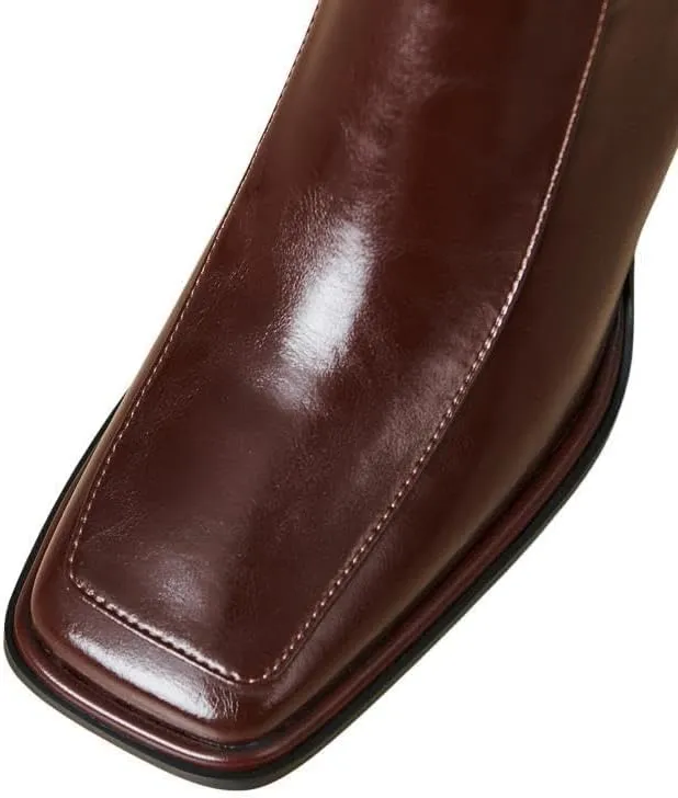 TinaCus Women's Handmade Genuine Leather Chic Square Toe Back Zipper Mid Block Heel Ankle Boots