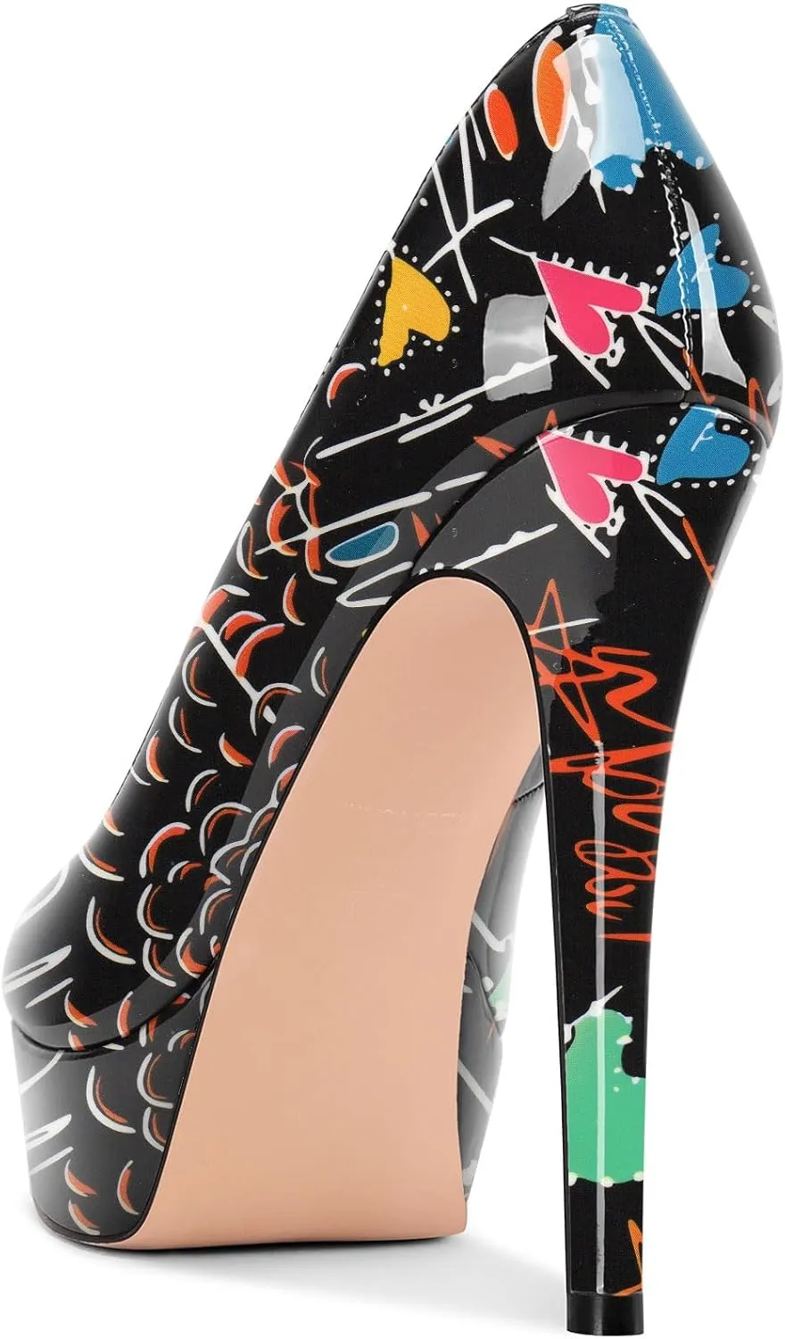 TNYNFBEB Peep Open Toe Stiletto High Platform Heel Pumps Slip-on Prom Party Dress Patent Leather 5.3 Inches Heels