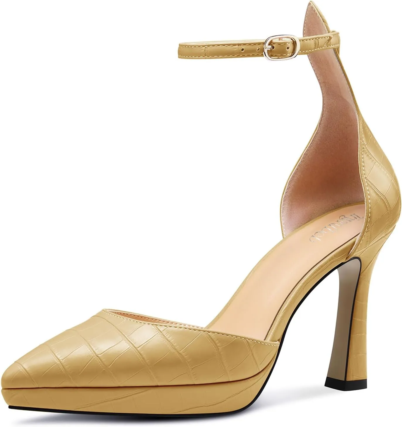 TNYNFBEB Womens Stiletto High Platform Heel Pointed Toe Pumps Ankle Strap Buckle Party Basic Classic 3.9 Inches Heels